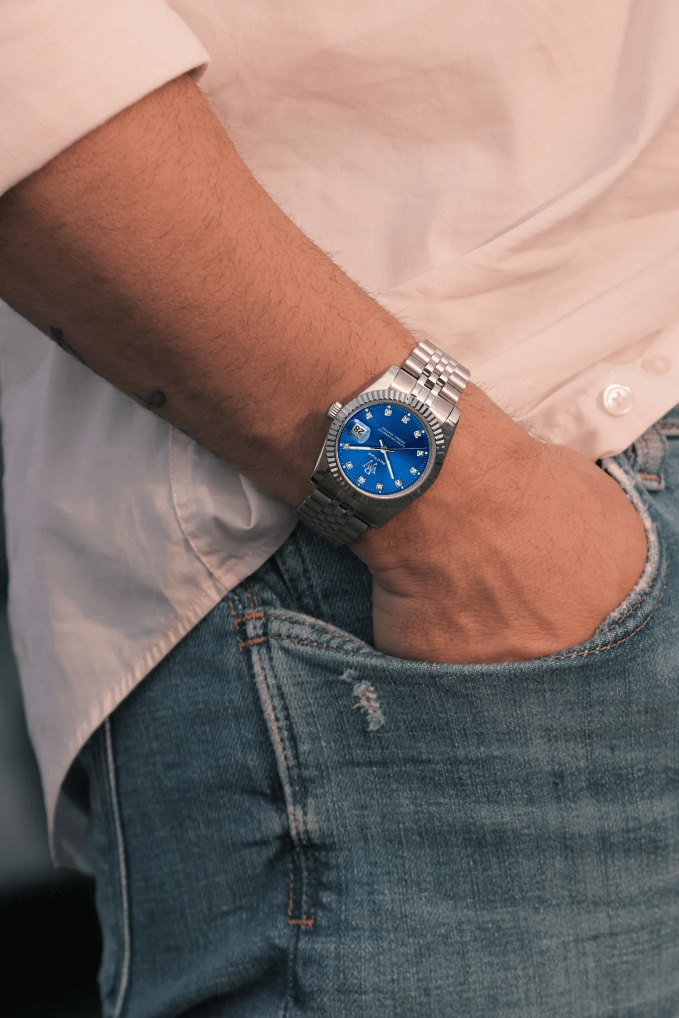 Ceas de mână cu cadran albastru, argintiu, Royal Watch, RW 110/BL