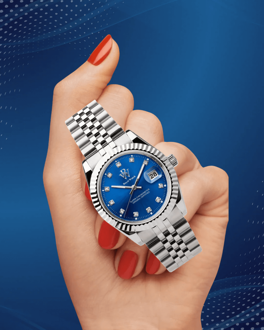 Ceas de mână cu cadran albastru, argintiu, Royal Watch, RW 110/BL