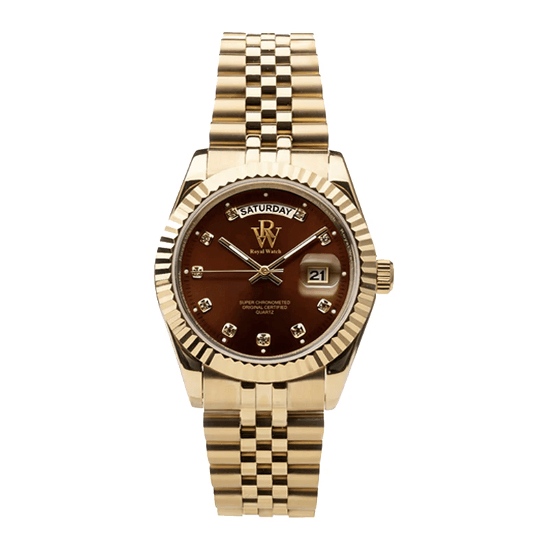 Ceas de mână auriu cu cadran maro, Royal Watch, RW 110/BRG