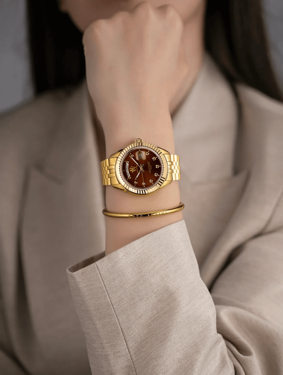 Ceas de mână auriu cu cadran maro, Royal Watch, RW 110/BRG