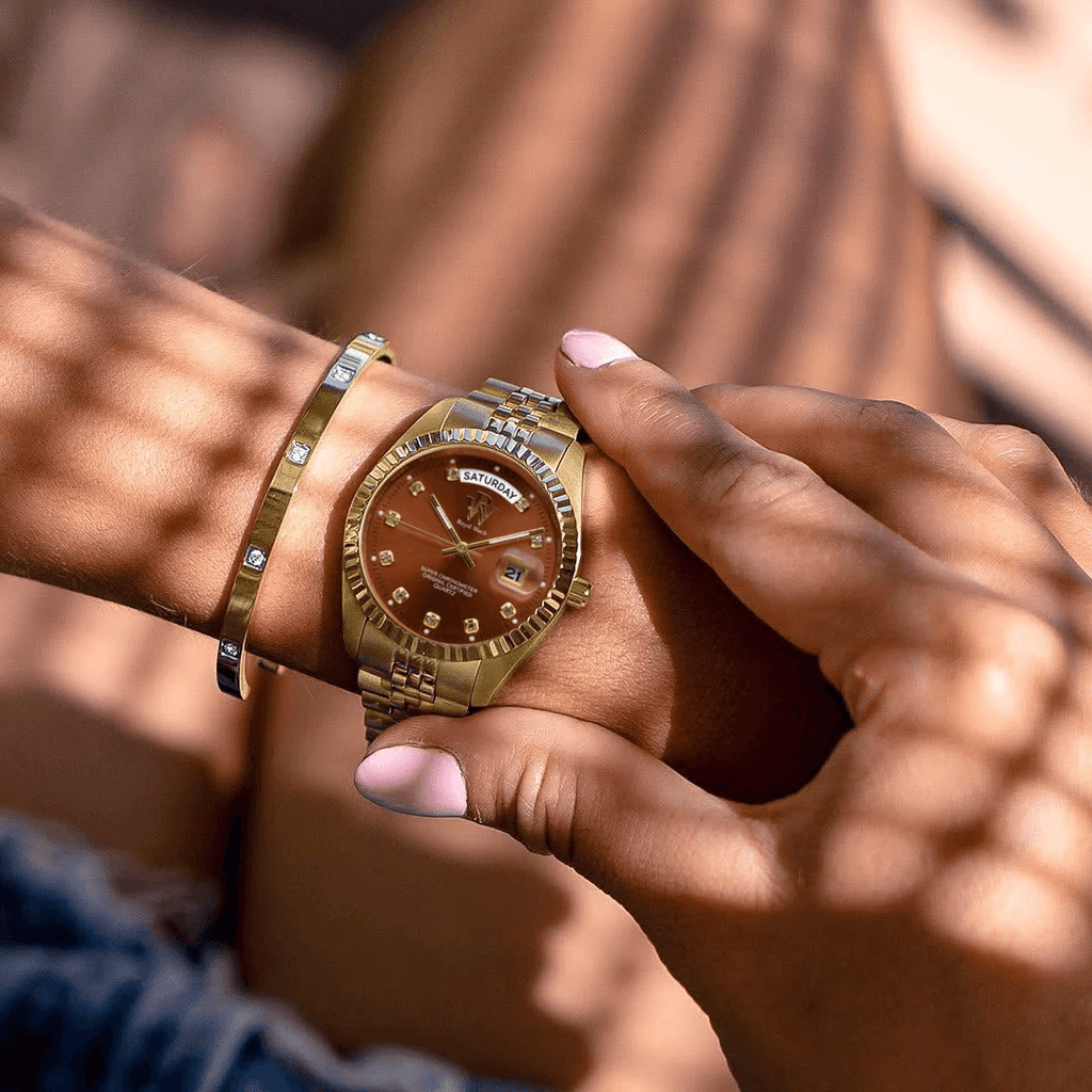 Ceas de mână auriu cu cadran maro, Royal Watch, RW 110/BRG