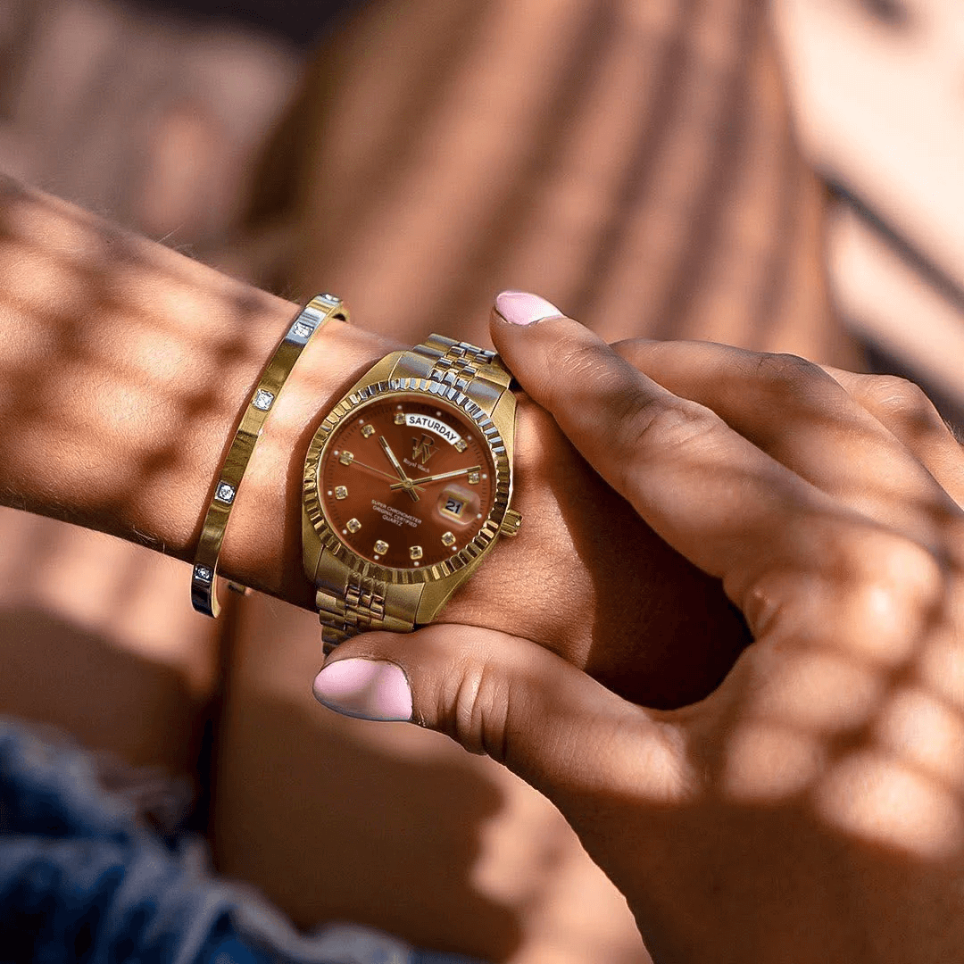 Ceas de mână auriu cu cadran maro, Royal Watch, RW 110/BRG