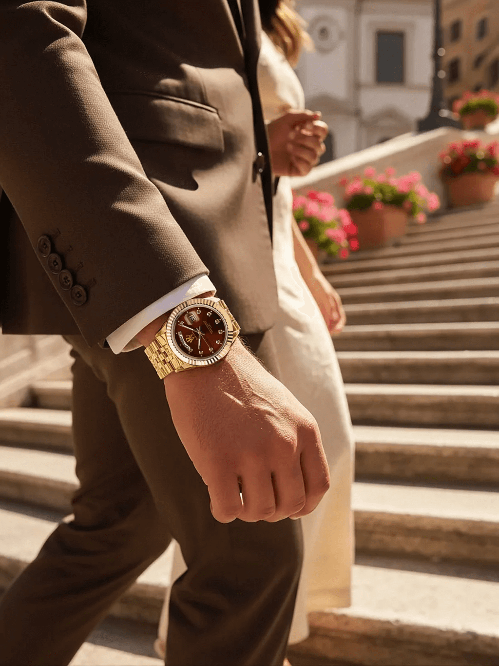 Ceas de mână auriu cu cadran maro, Royal Watch, RW 110/BRG