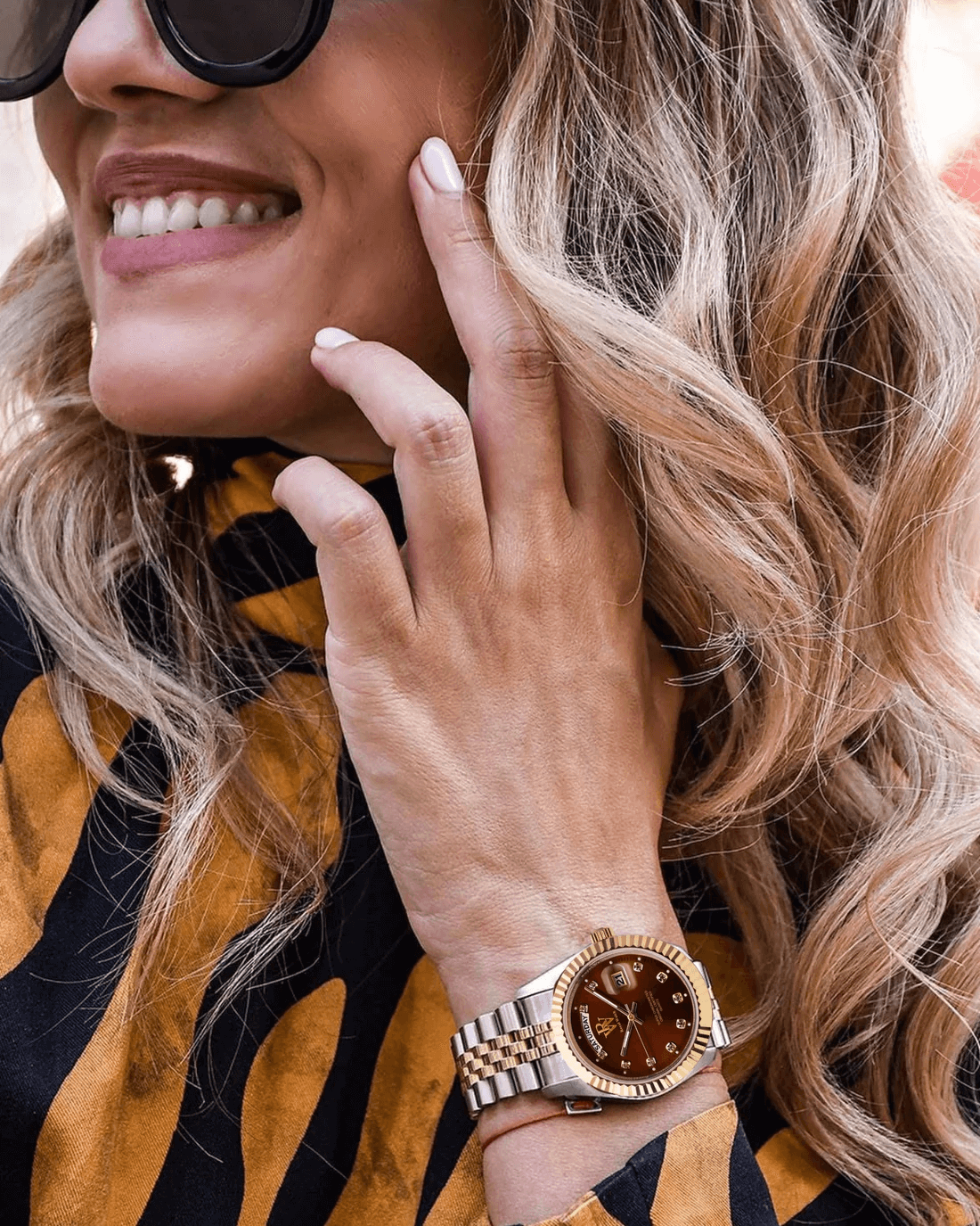 Ceas de mână argintiu cu auriu, cadran maro, Royal Watch, RW 110/BR