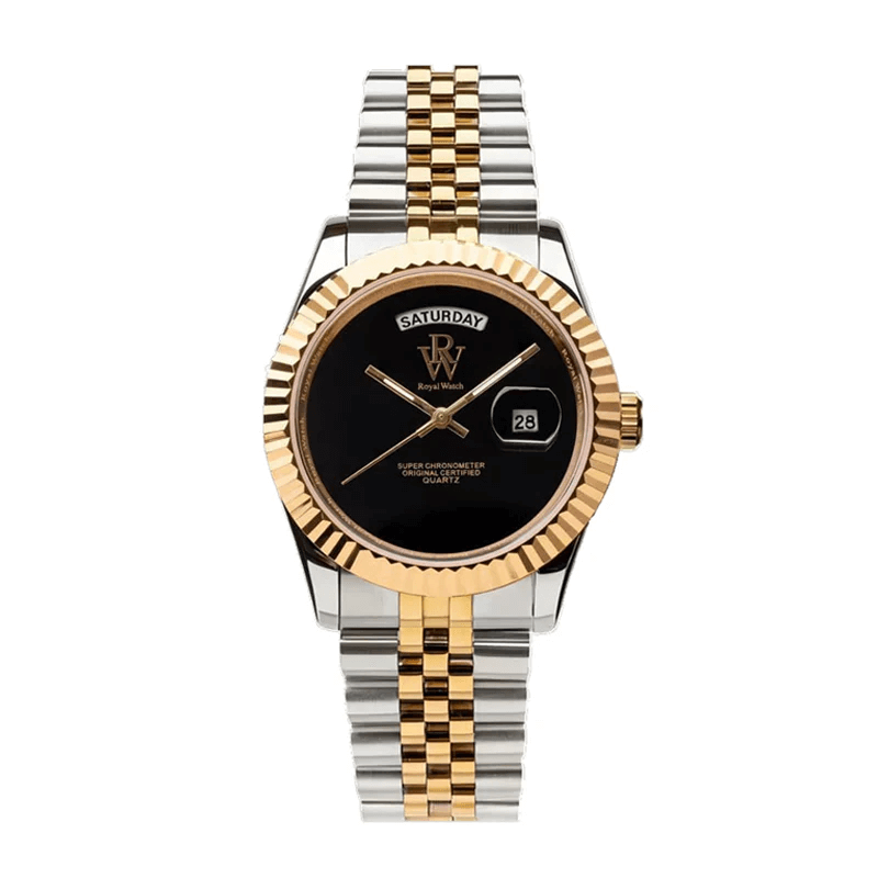 Ceas de mână Royal Watch, argintiu cu auriu, interior negru, RW 110/B