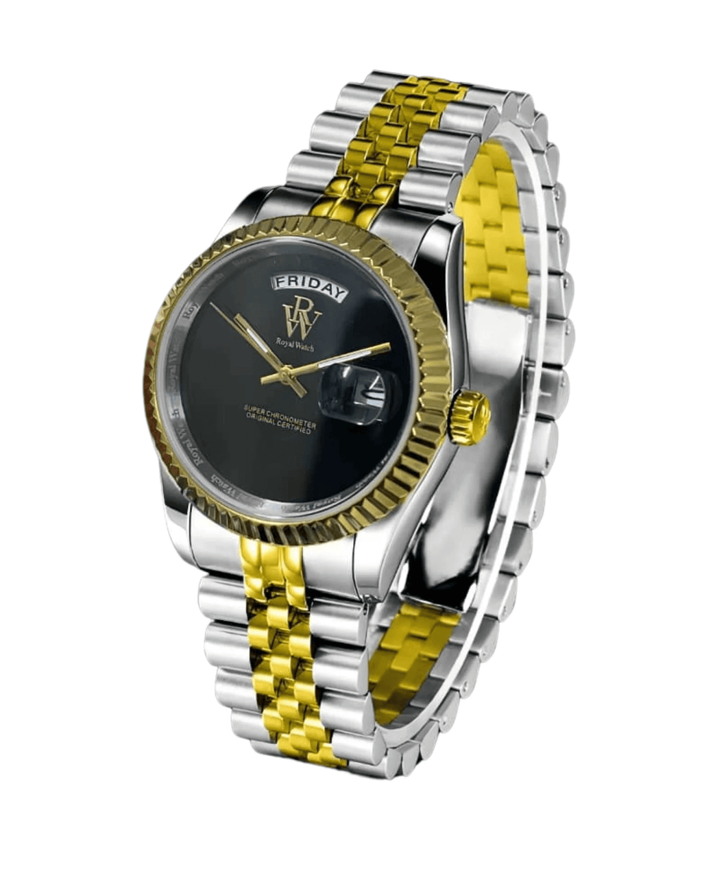 Ceas de mână Royal Watch, argintiu cu auriu, interior negru, RW 110/B