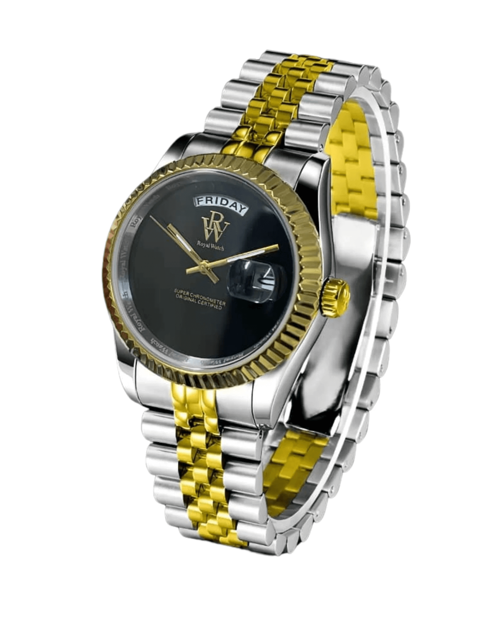 Ceas de mână Royal Watch, argintiu cu auriu, interior negru, RW 110/B