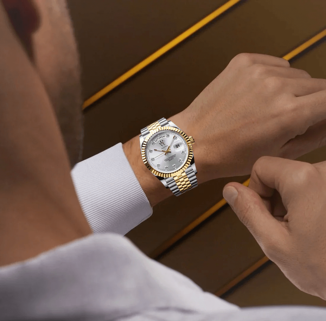 Ceas de mână de la Royal Watch, argintiu cu auriu, cadranu argintiu, RW 110/CH