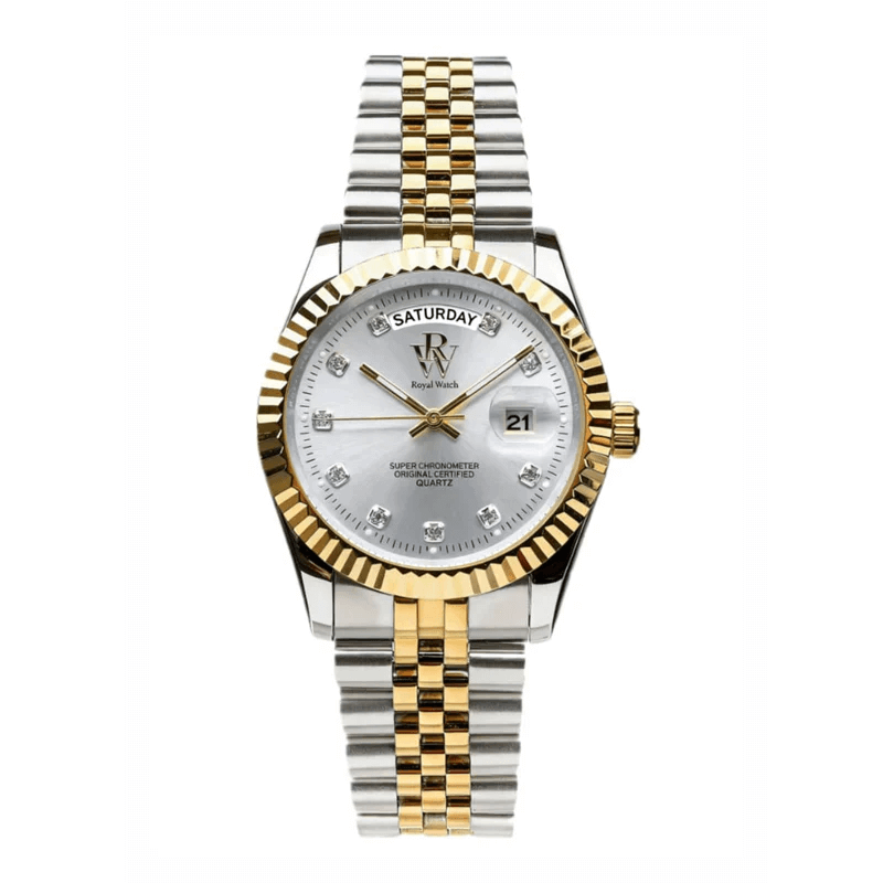 Ceas de mână de la Royal Watch, argintiu cu auriu, cadranu argintiu, RW 110/CH