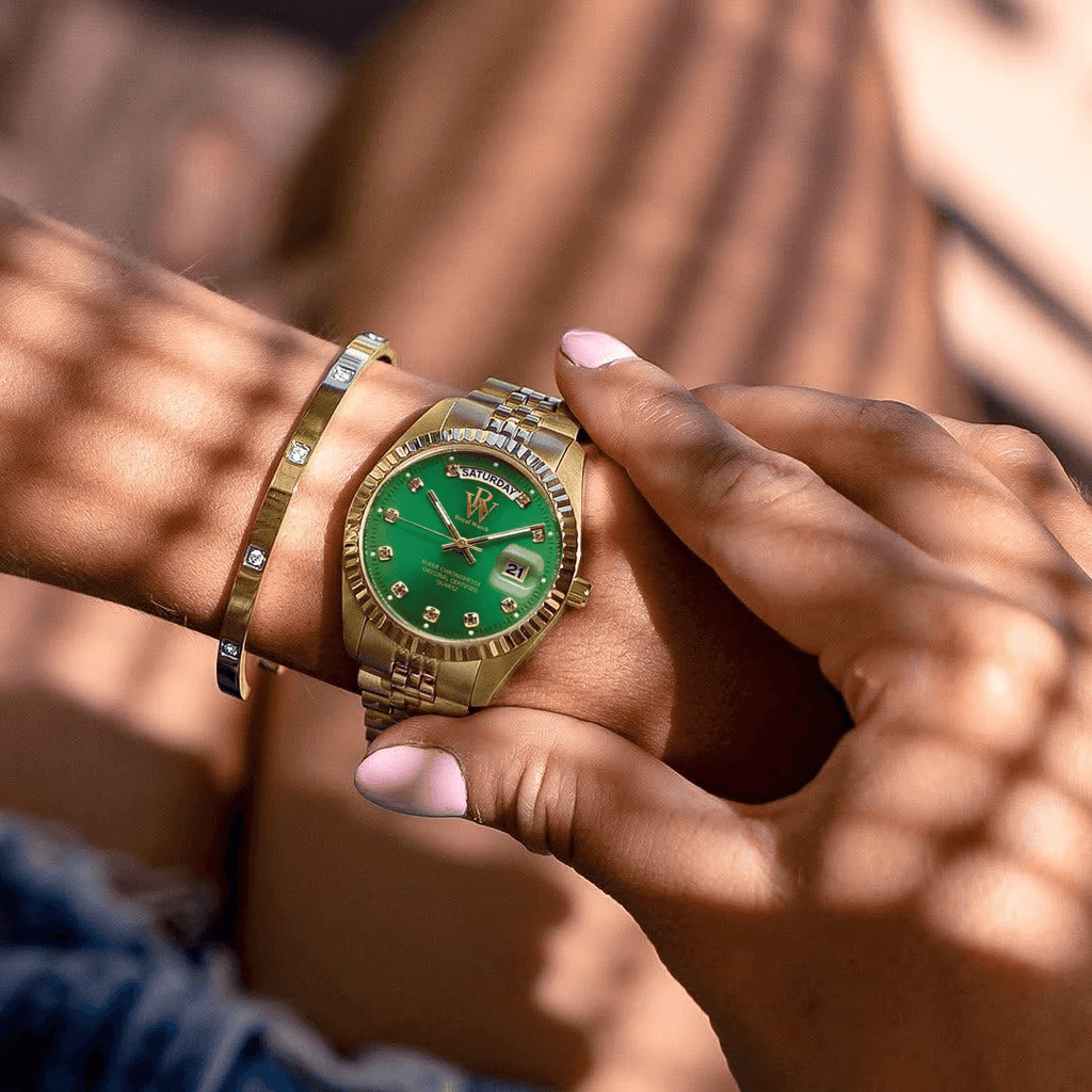 Ceas de mână auriu, interior verde, Royal Watch, RW 110/GV