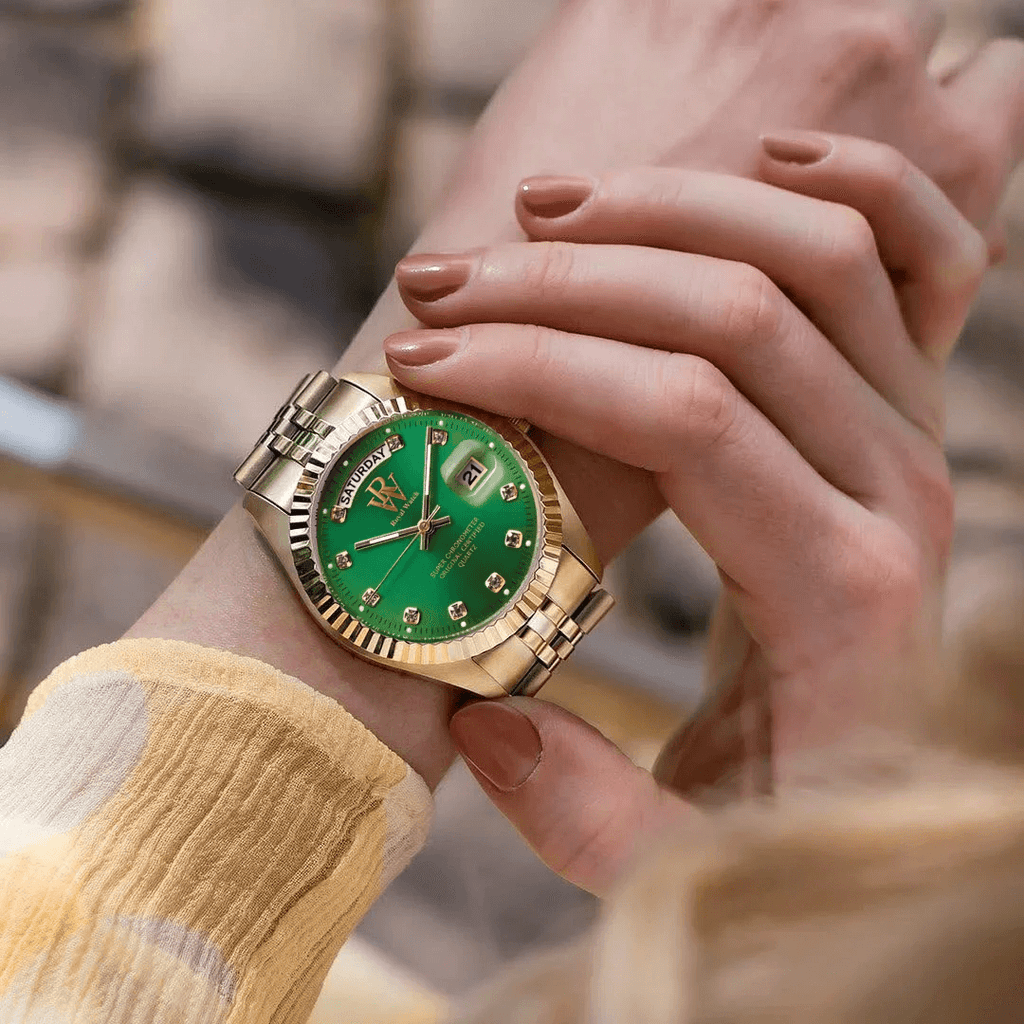 Ceas de mână auriu, interior verde, Royal Watch, RW 110/GV