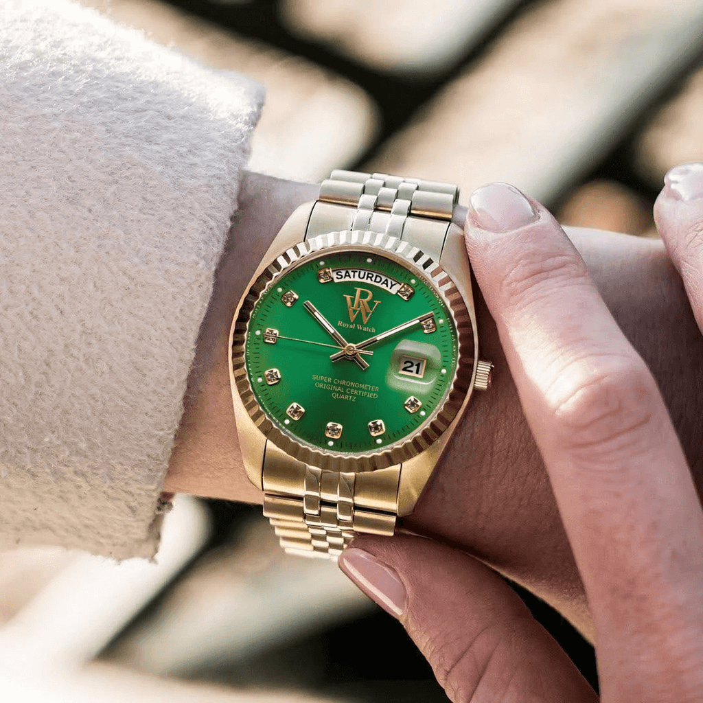 Ceas de mână auriu, interior verde, Royal Watch, RW 110/GV