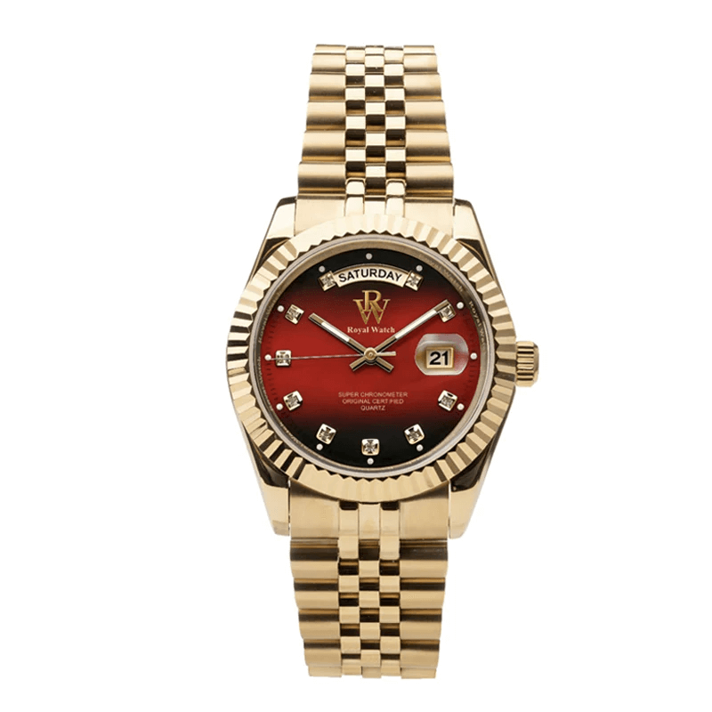 Ceas de mână auriu cu cadran roșu, Royal Watch, RW 110/RG