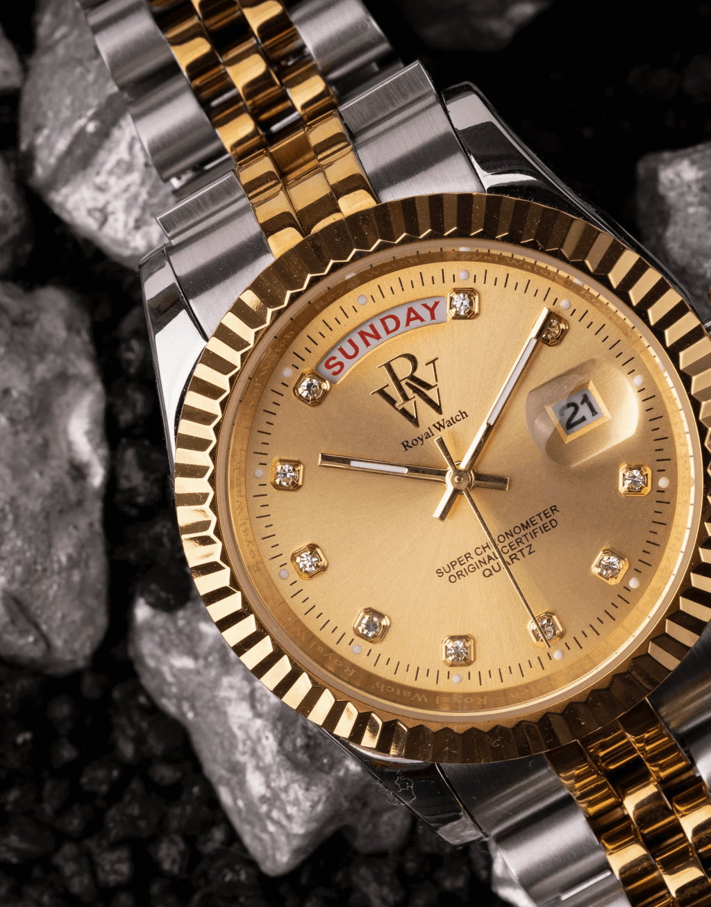 Ceas de mână elegant RW 110/SG de la Royal Watch argintiu cu auriu