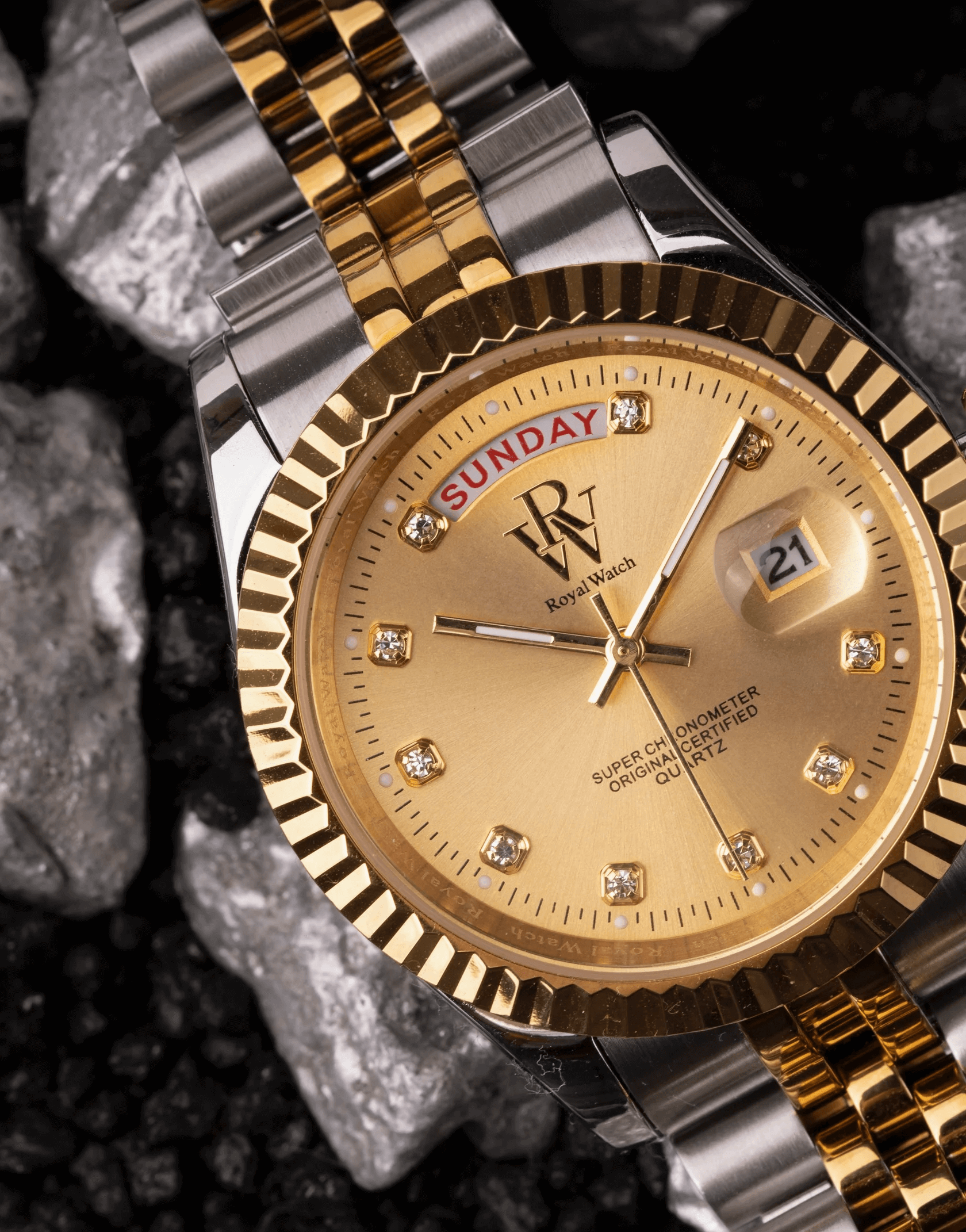 Ceas de mână elegant RW 110/SG de la Royal Watch argintiu cu auriu