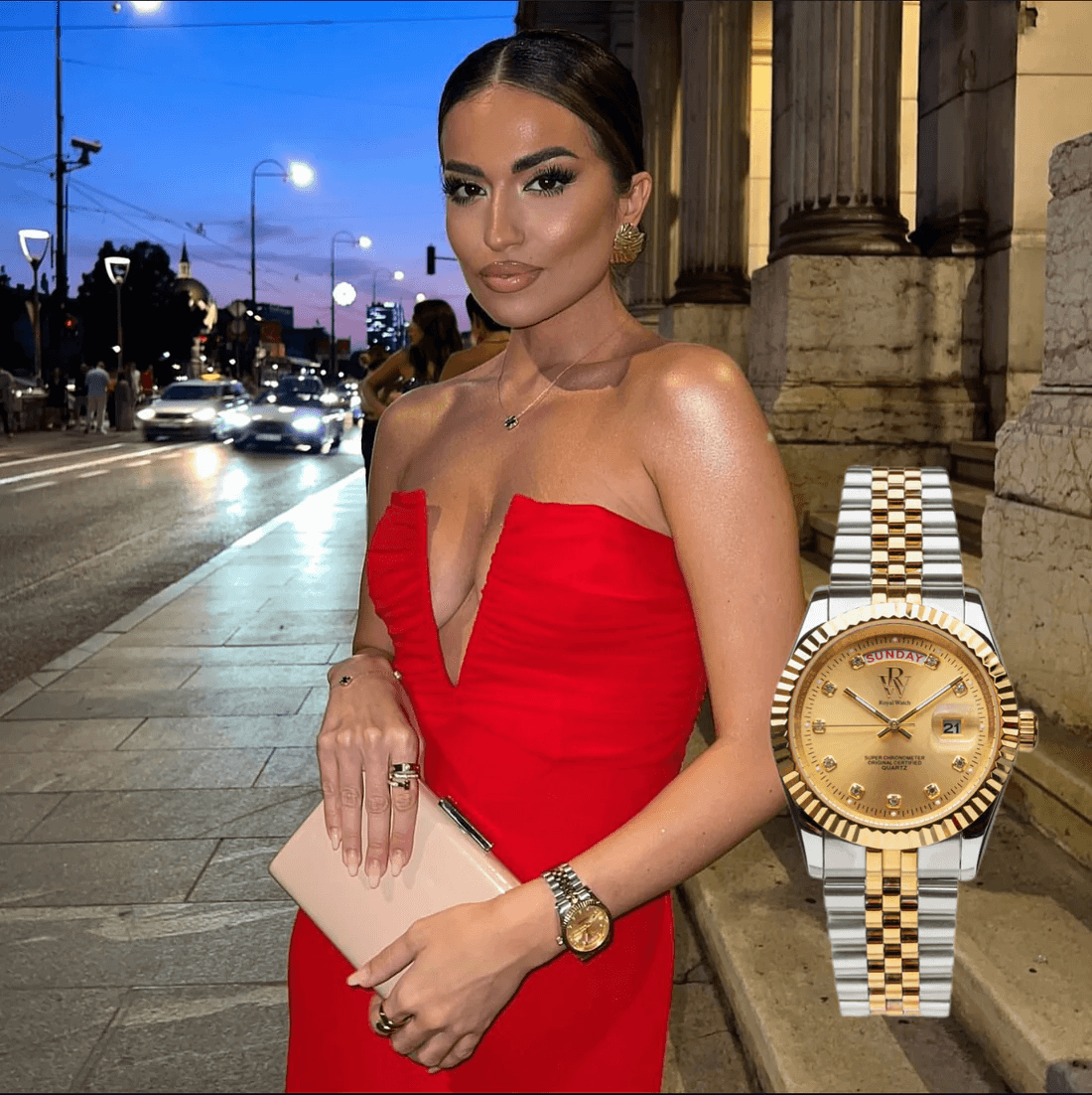 Ceas de mână elegant RW 110/SG de la Royal Watch argintiu cu auriu