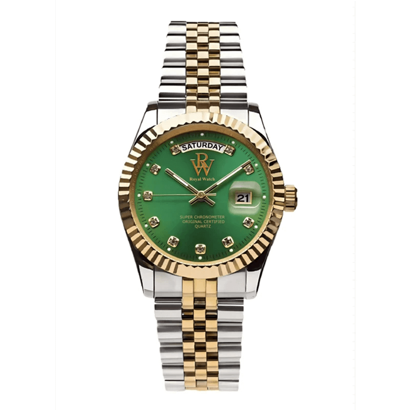 Ceas de mână argintiu și auriu, cadran verde, Royal Watch, RW 110/V