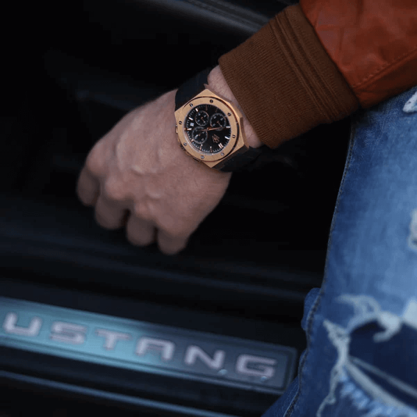 Ceas de mână gold-rose, interior negru, brățară de silicon, Royal Watch, RW 130 B/C