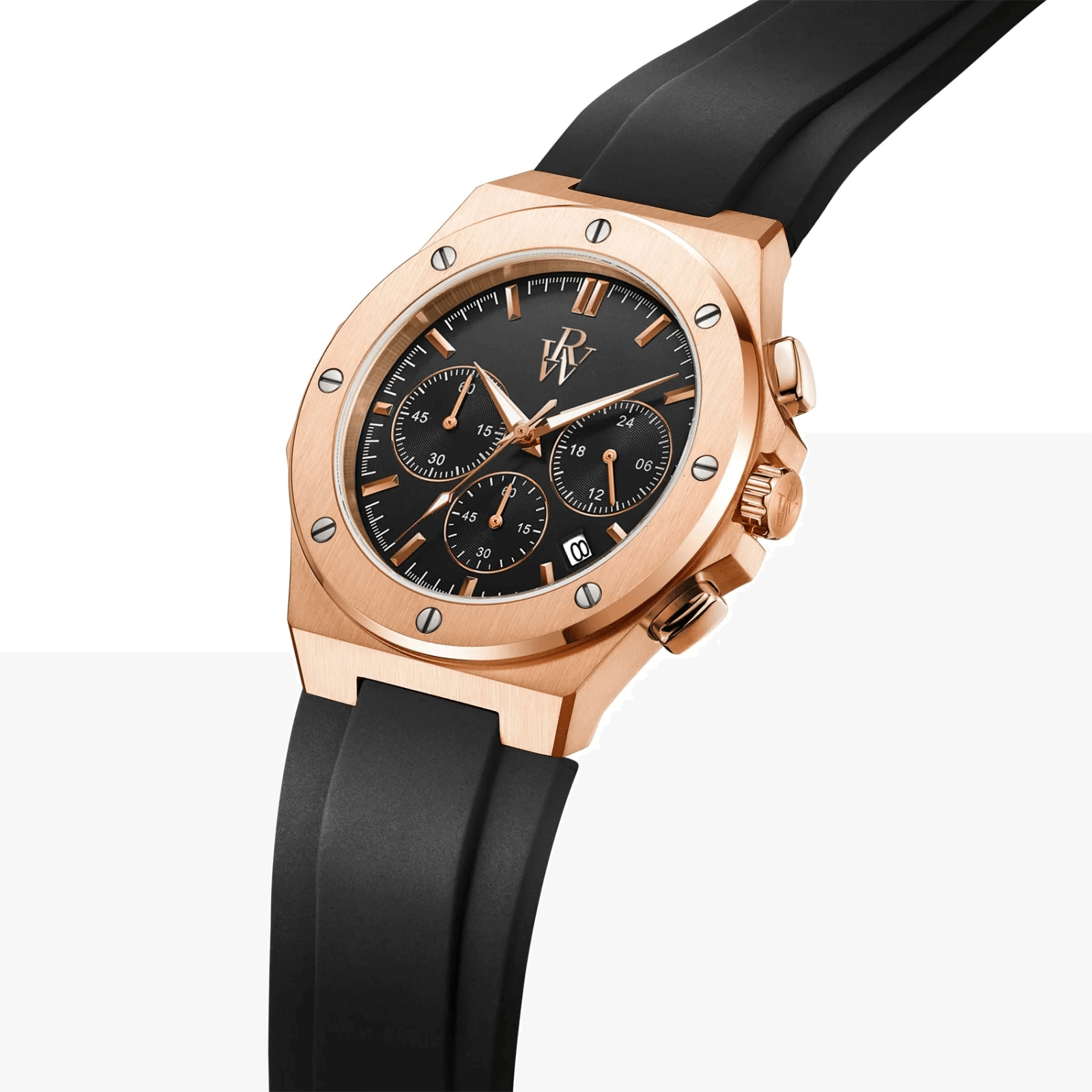 Ceas de mână gold-rose, interior negru, brățară de silicon, Royal Watch, RW 130 B/C