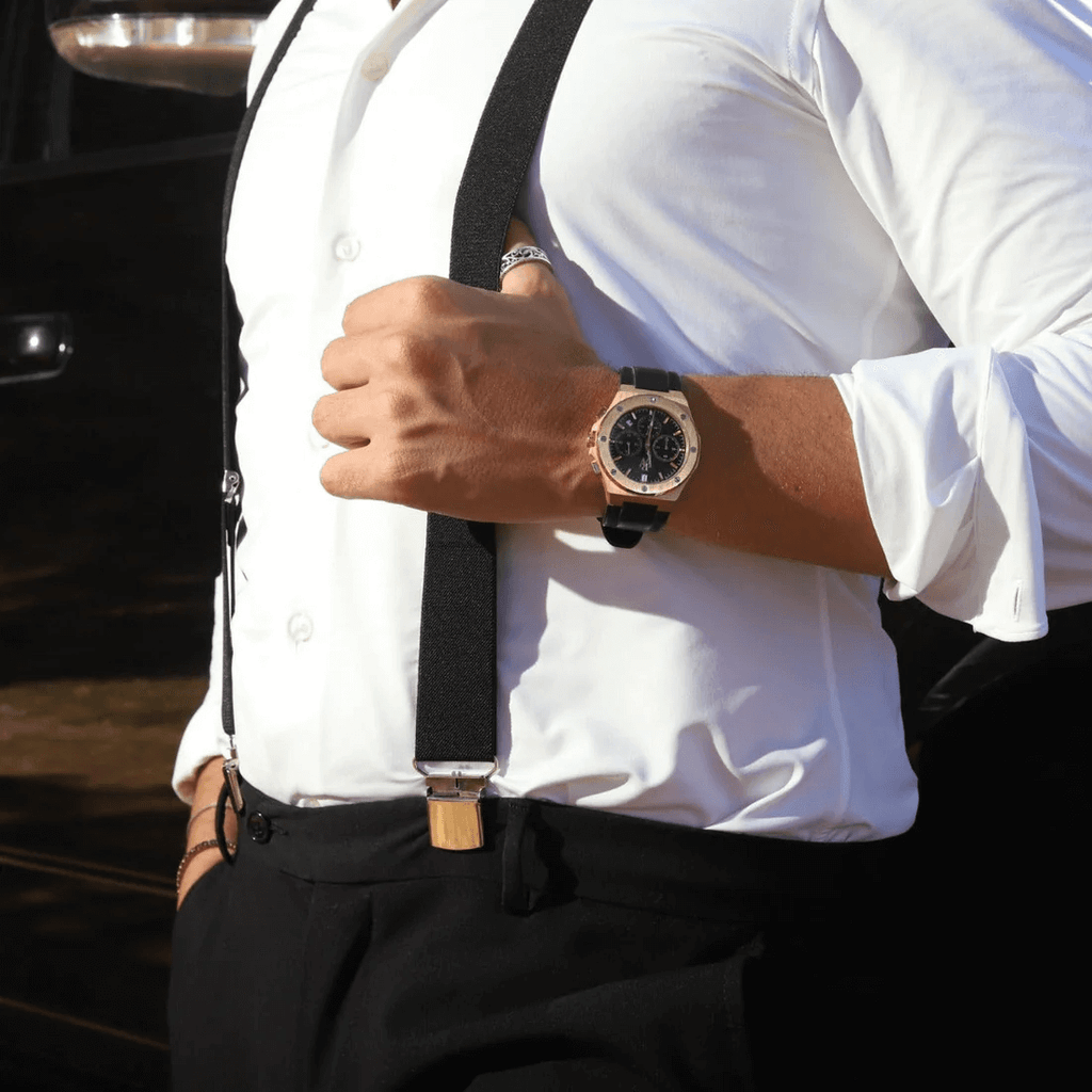 Ceas de mână gold-rose, interior negru, brățară de silicon, Royal Watch, RW 130 B/C