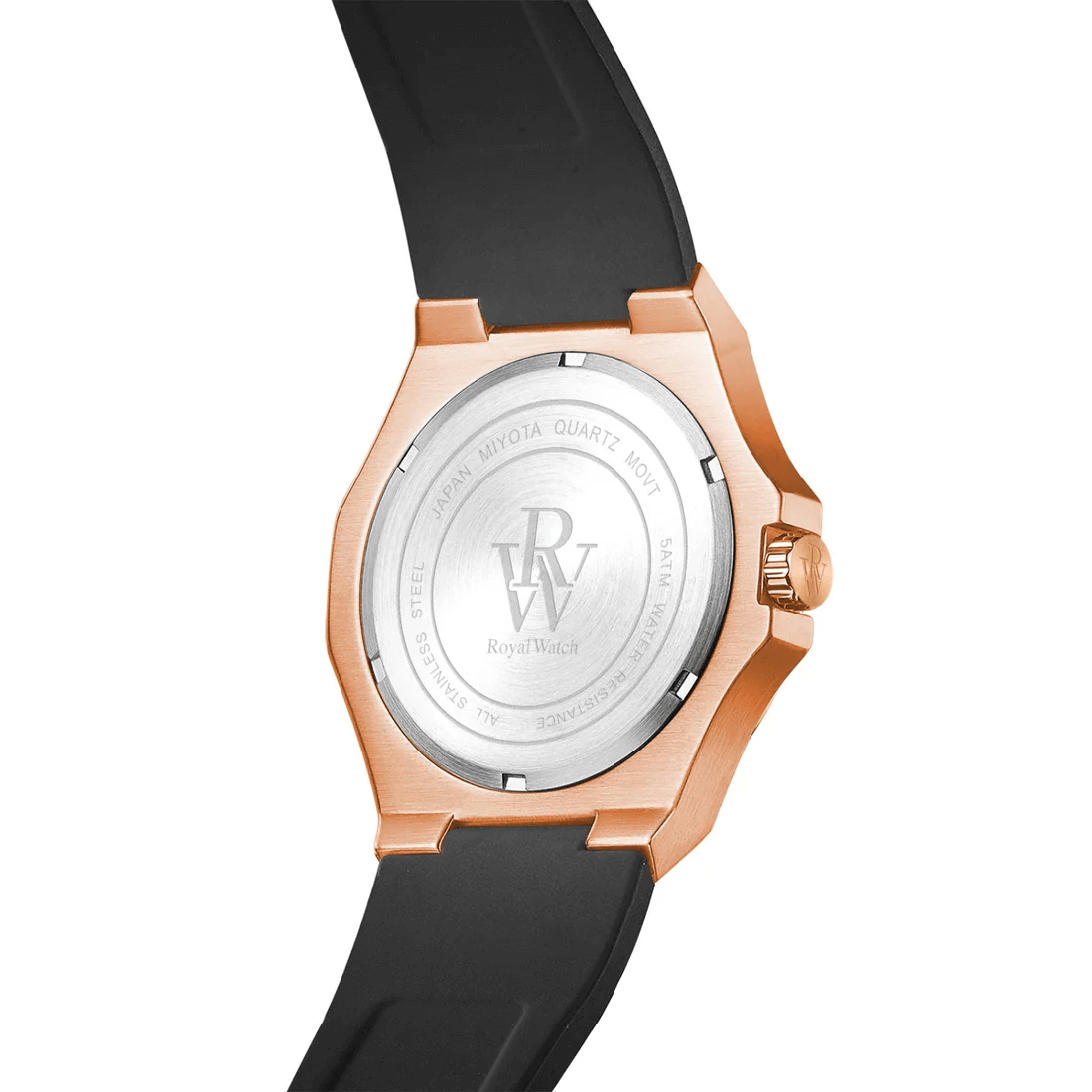 Ceas de mână gold-rose, interior negru, brățară de silicon, Royal Watch, RW 130 B/C