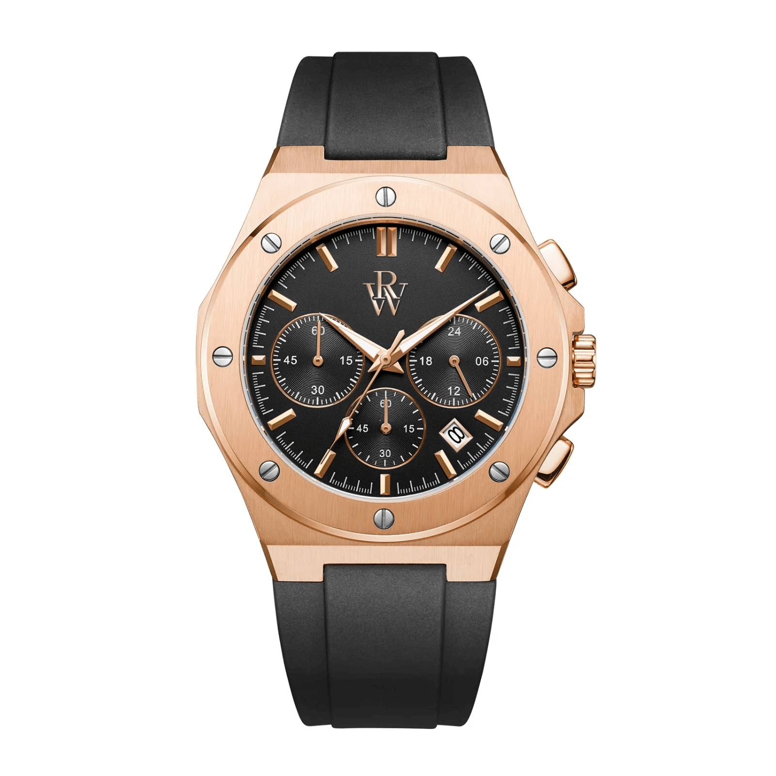 Ceas de mână gold-rose, interior negru, brățară de silicon, Royal Watch, RW 130 B/C