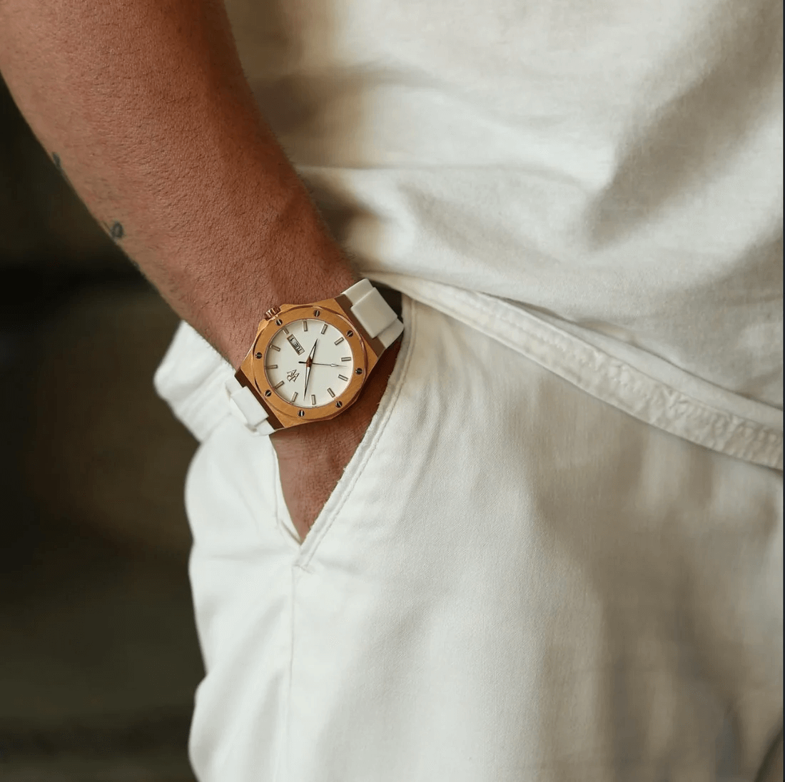 Ceas de mână alb, gold-rose, Royal Watch, RW 130/W