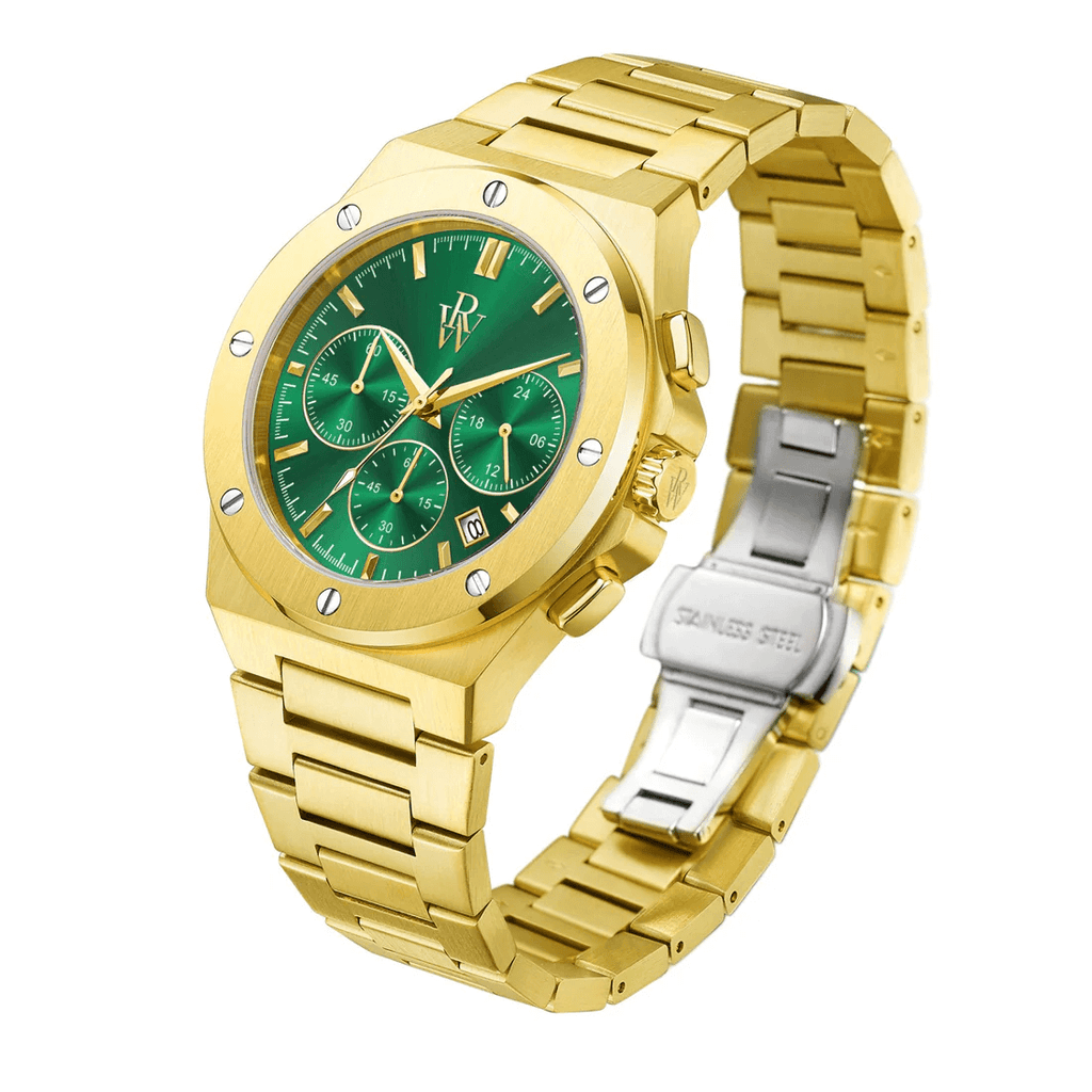 Ceas de mână auriu cu cadran verde, Royal Watch, RW 130