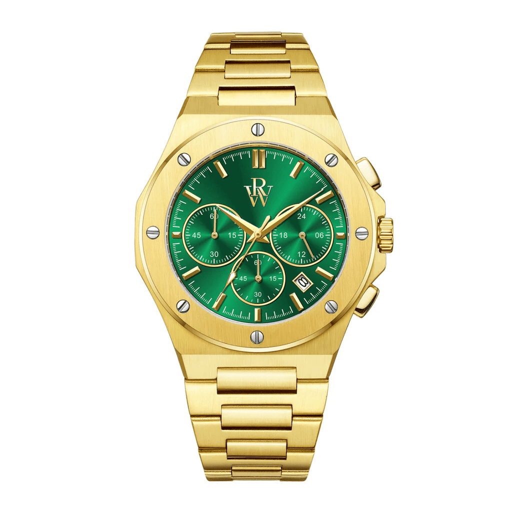 Ceas de mână auriu cu cadran verde, Royal Watch, RW 130