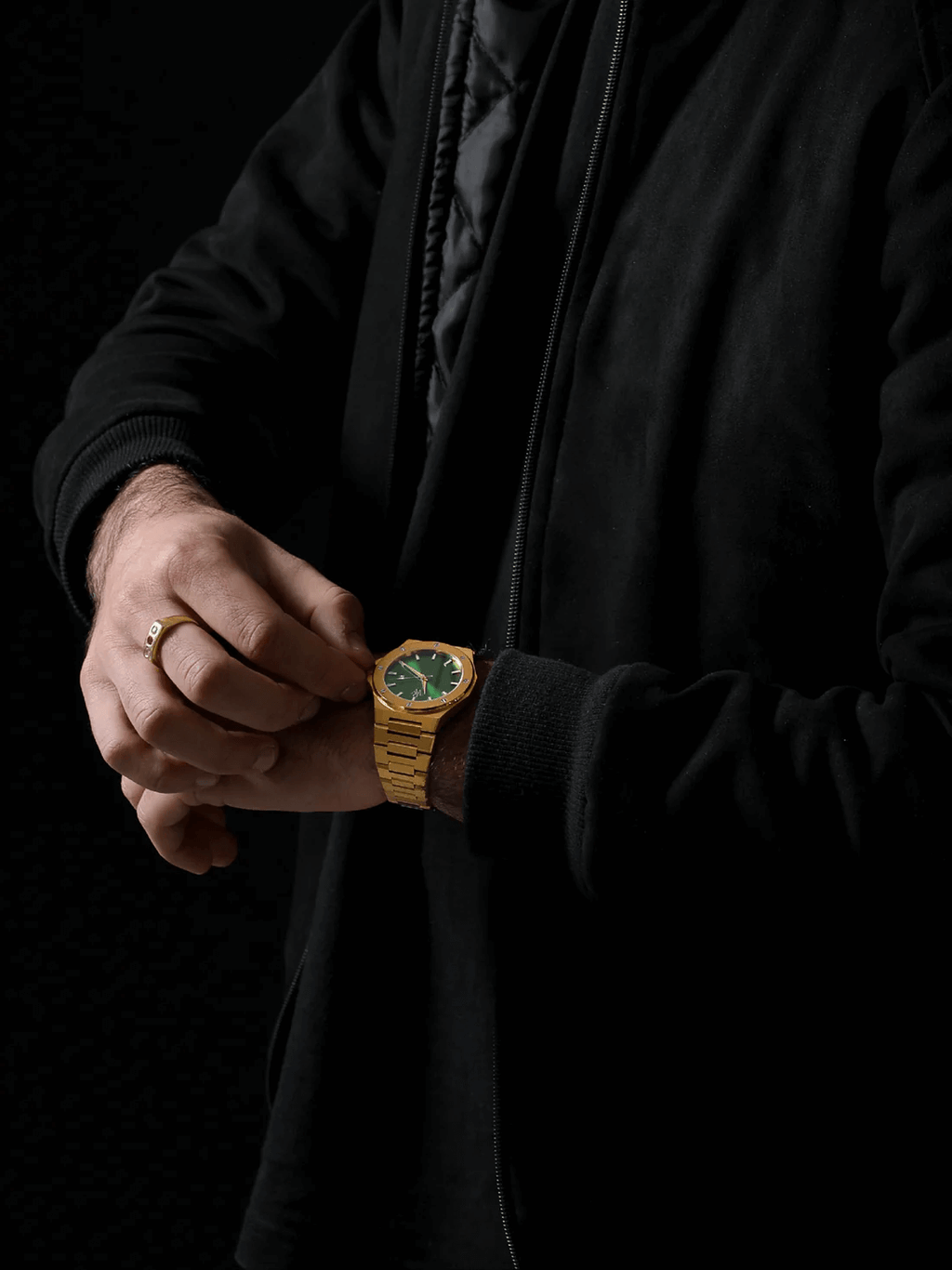 Ceas de mână auriu cu cadran verde, Royal Watch, RW 130