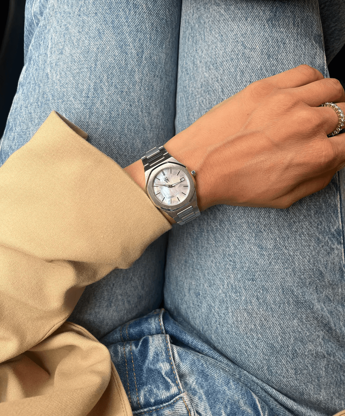 Ceas argintiu pentru dame, cadran argintiu-cristal, Royal Watch, RW 131/MP