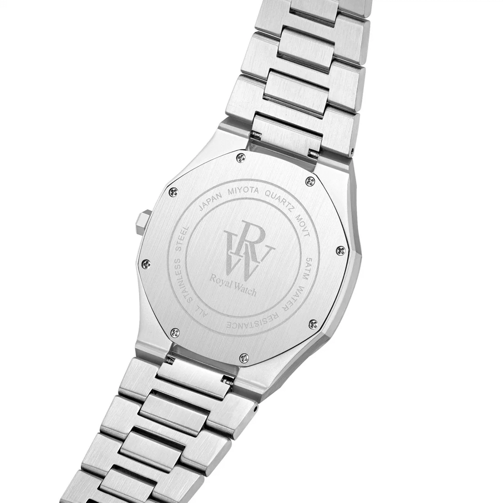 Ceas de mână argintiu, cu cadran albastru, Royal Watch, RW 131