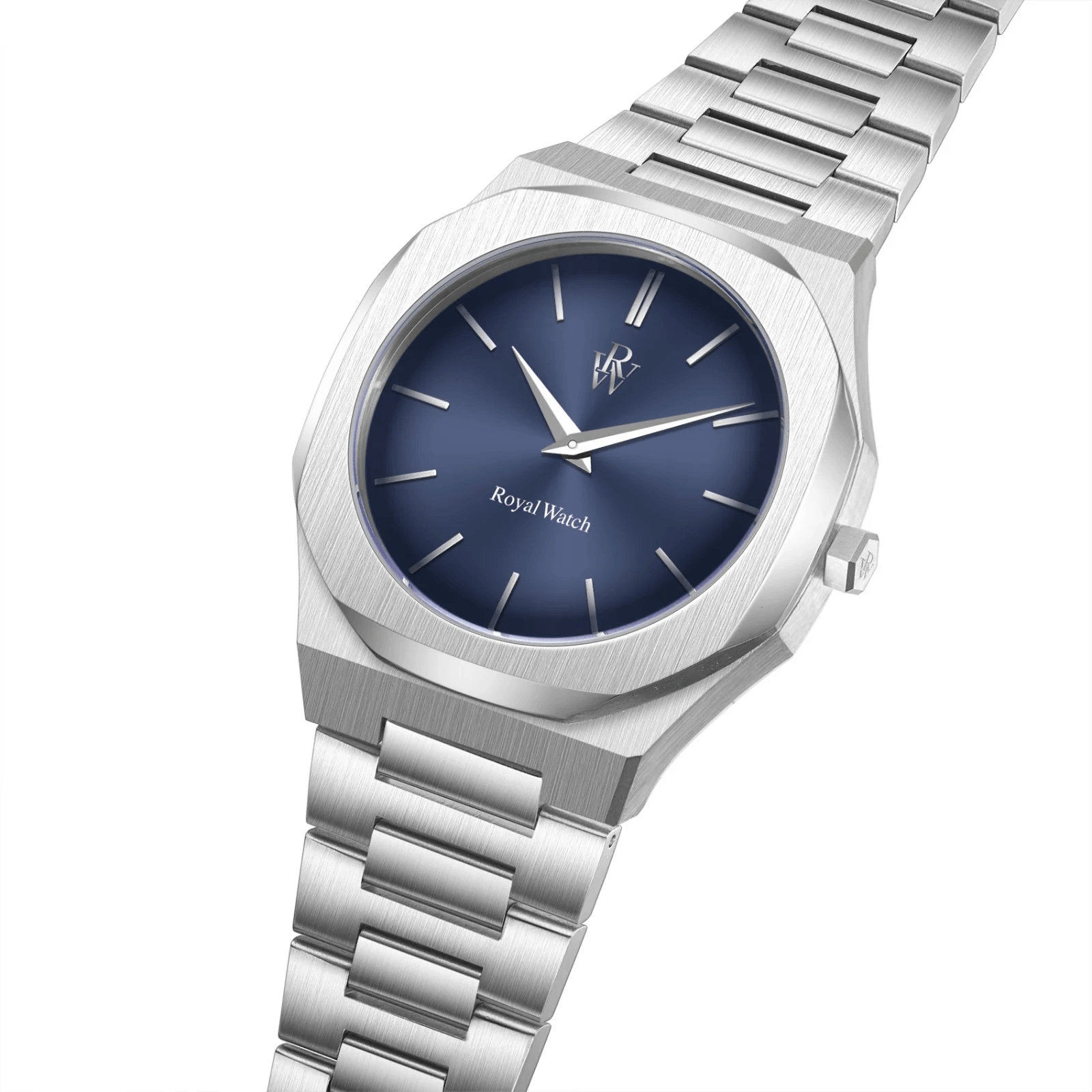 Ceas de mână argintiu, cu cadran albastru, Royal Watch, RW 131