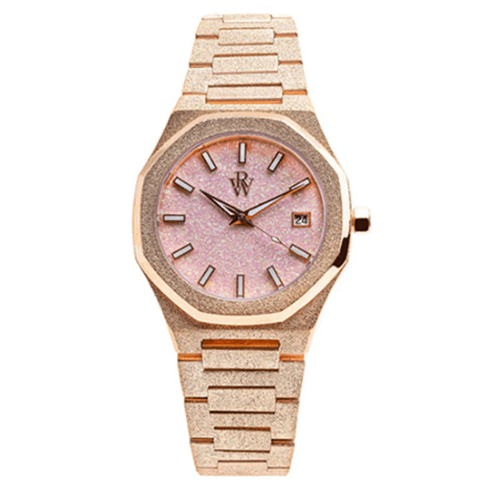Ceas de mână pentru dame, auriu, cadran roz cu sclipici, Royal Watch, RW 132/G