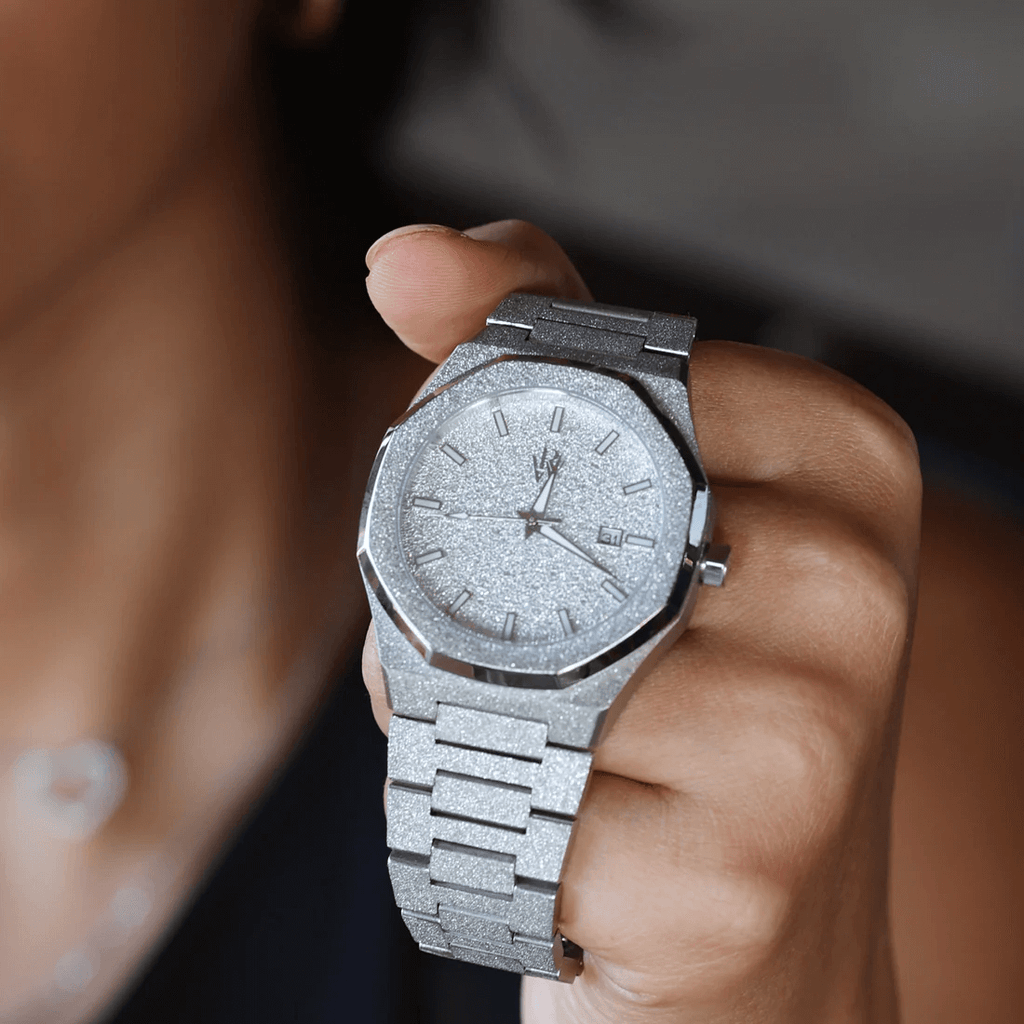 Ceas de mână argintiu cu sclipici, Royal Watch, RW 132/S