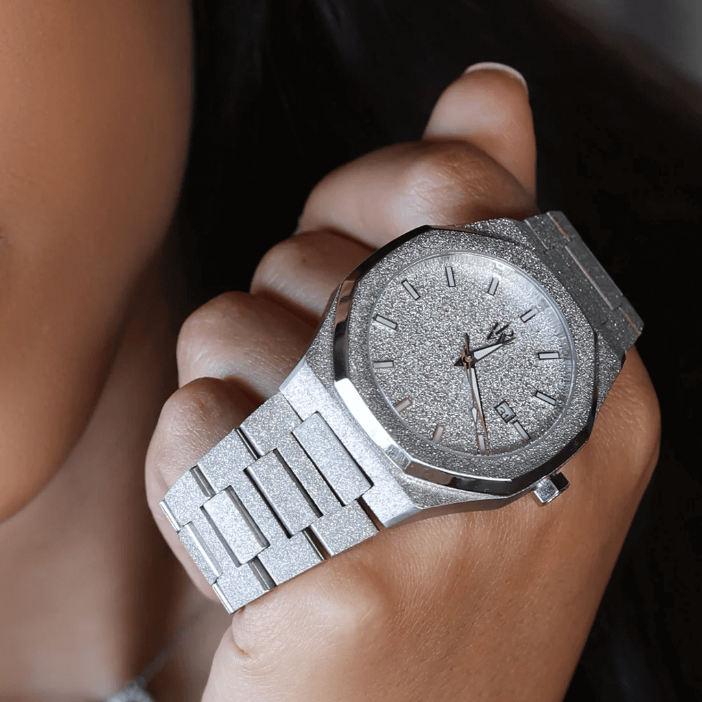 Ceas de mână argintiu cu sclipici, Royal Watch, RW 132/S