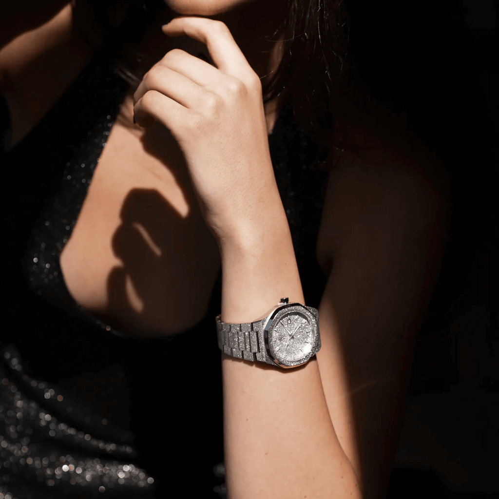 Ceas de mână argintiu cu sclipici, Royal Watch, RW 132/S