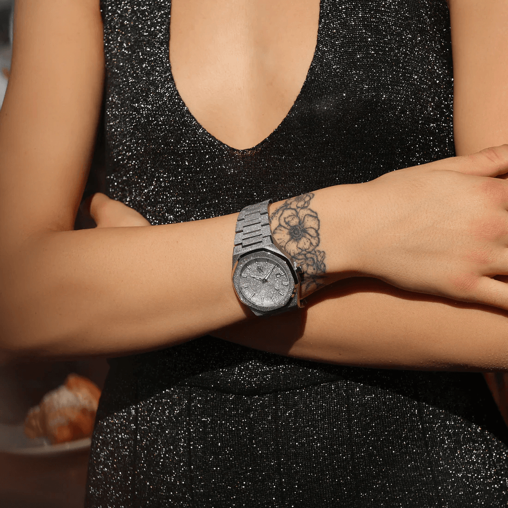 Ceas de mână argintiu cu sclipici, Royal Watch, RW 132/S