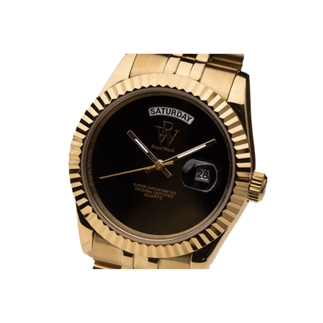 Ceas de mână auriu, cu cadran negru, fără numere, Royal Watch, RW 135/G