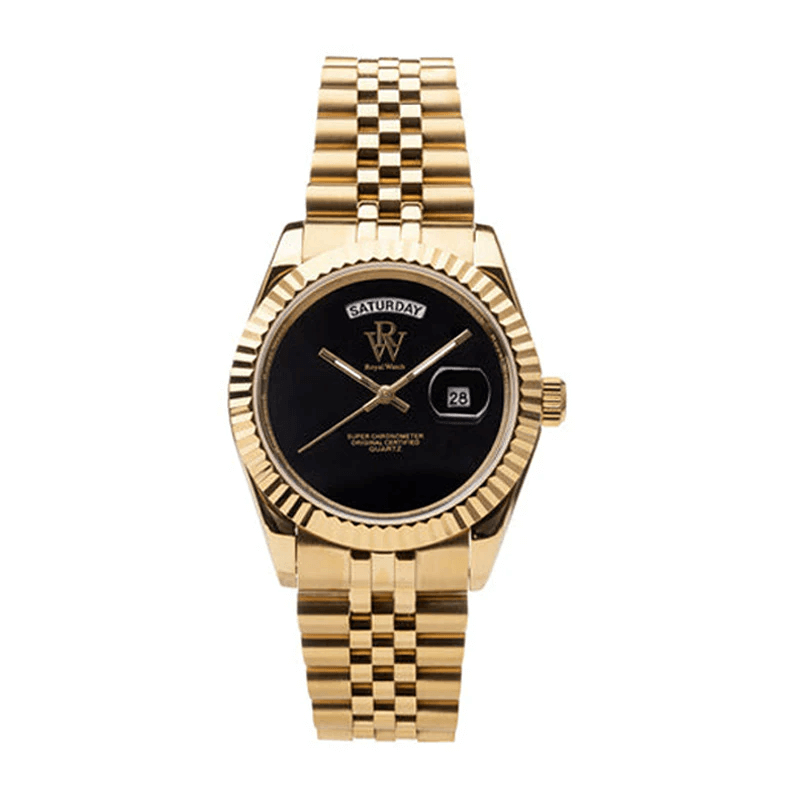 Ceas de mână auriu, cu cadran negru, fără numere, Royal Watch, RW 135/G