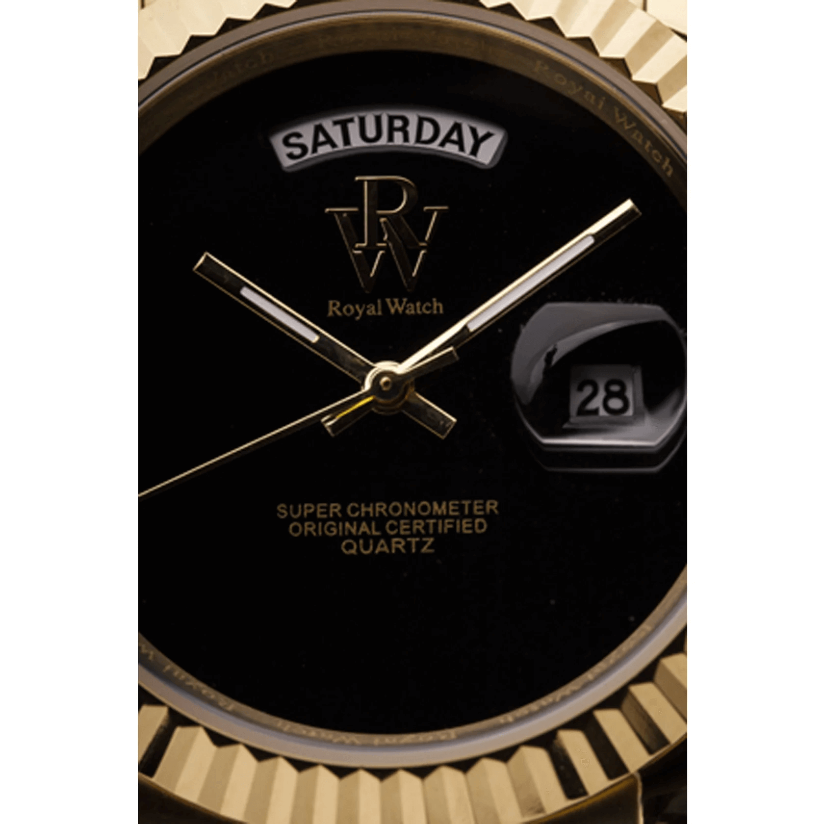 Ceas de mână auriu, cu cadran negru, fără numere, Royal Watch, RW 135/G