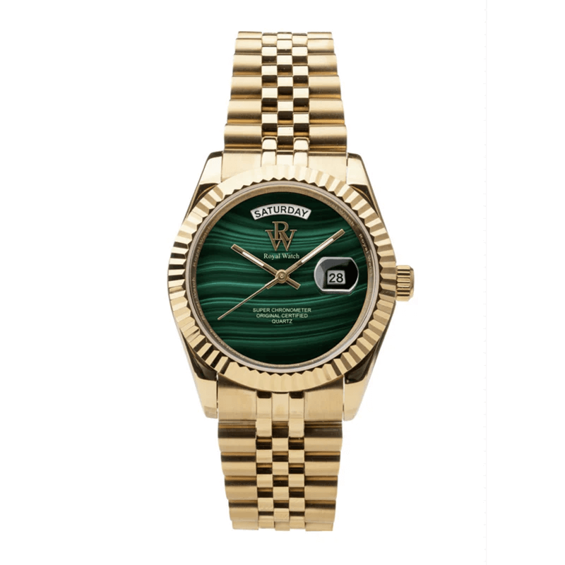 Ceas de mână auriu, din malachit, Royal Watch, RW 135/MG