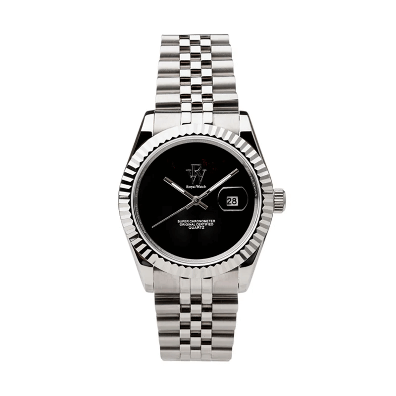 Ceas de mână argintiu, cu cadran negru, Royal Watch, RW 135/S